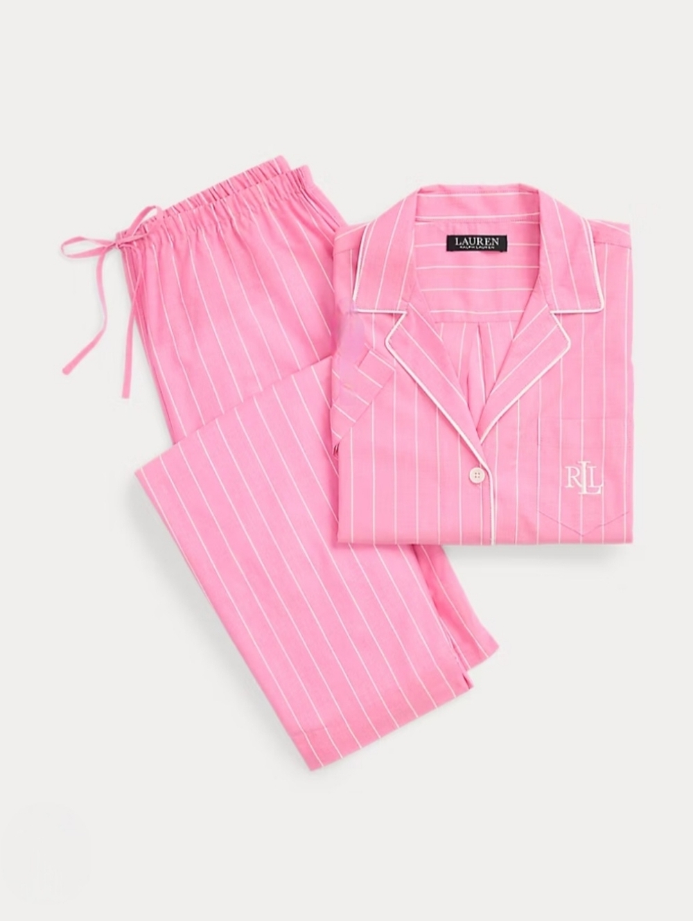 NWT LAUREN Ralph Lauren Pink & White Stripe Women's Pajama Set ~ Size Large